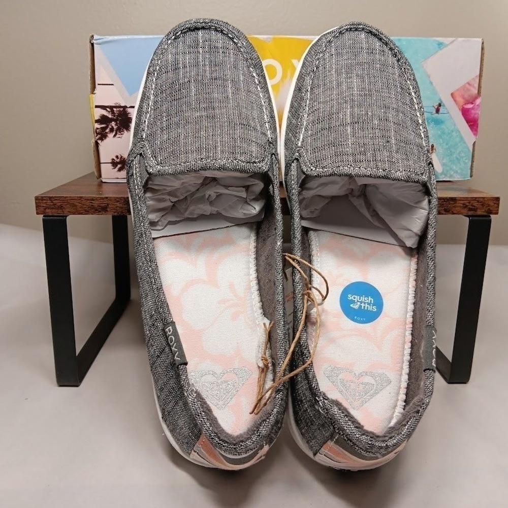 Roxy Minnow VII Slip On Loafers Women 8.5 Black Overflow New Canvas Flats